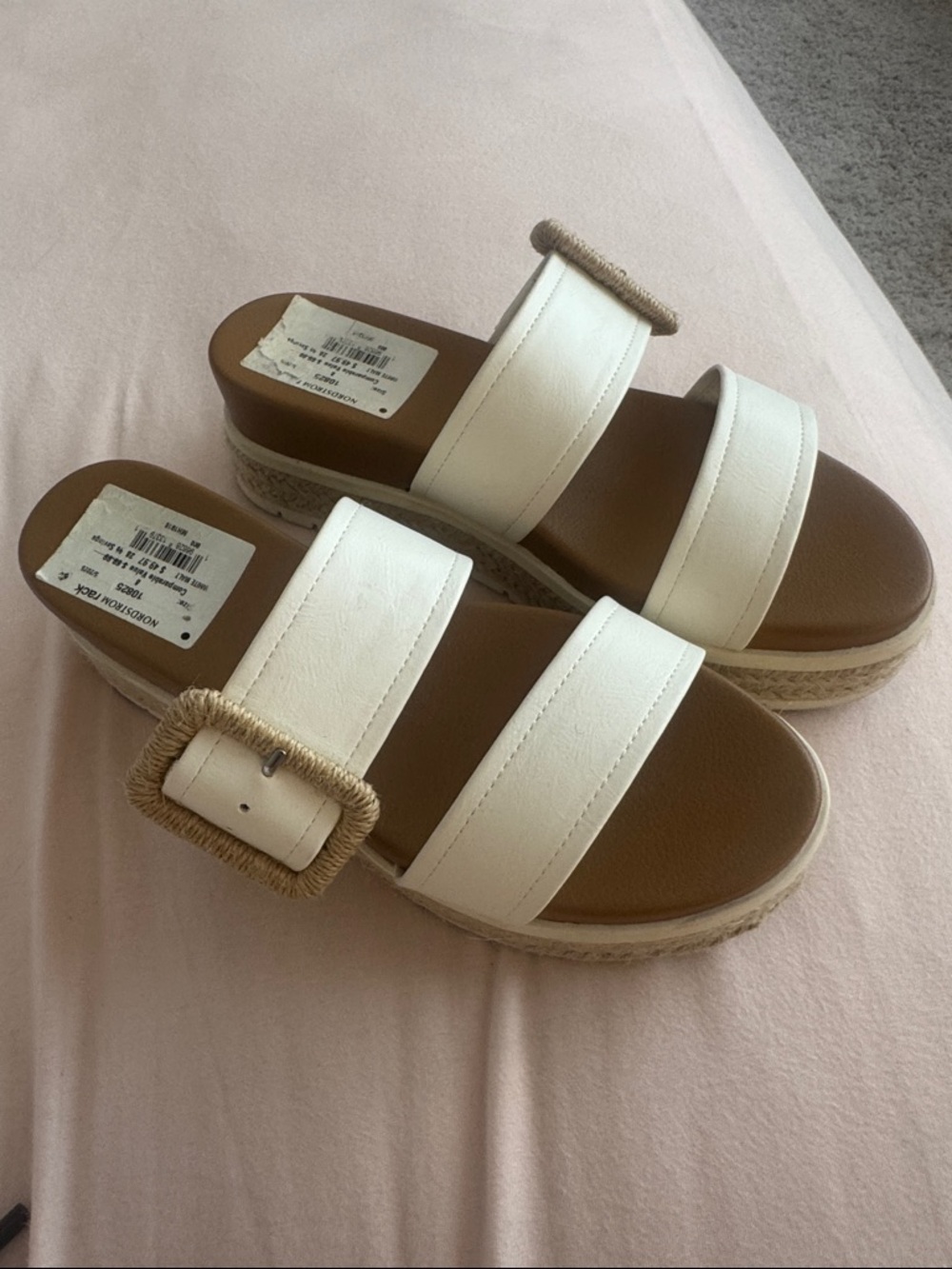 MIA White Double-Strap Espadrille Slide with Woven Buckle